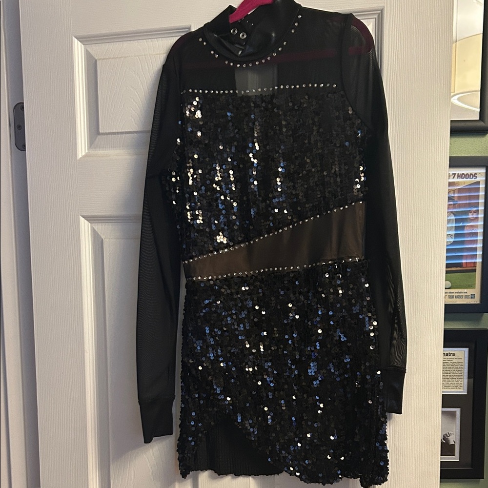 Black Sequin Long Sleeve Dress